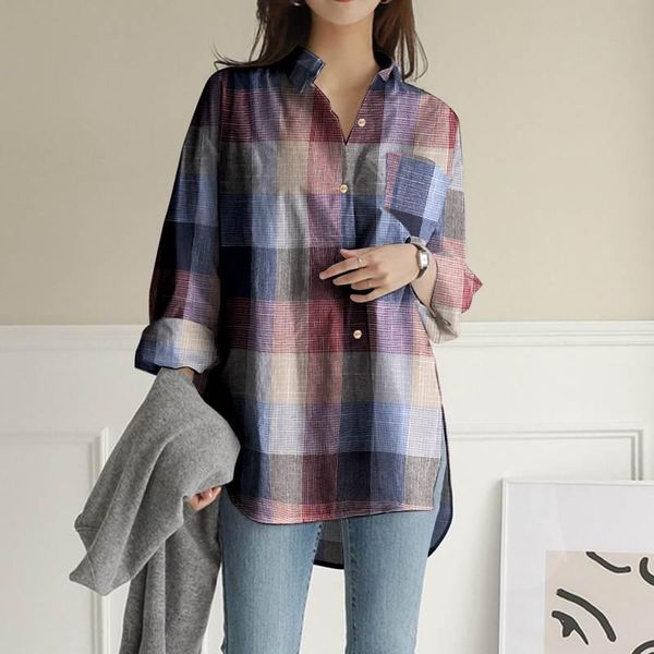 women's blouses & shirts 2022 spring vintage women plaid loose casual ladies autumn long sleeve lapel collar blusa femme, White
women's blouses & shirts 2022 spring vintage women plaid loose casual ladies autumn long sleeve lapel collar blusa femme, White