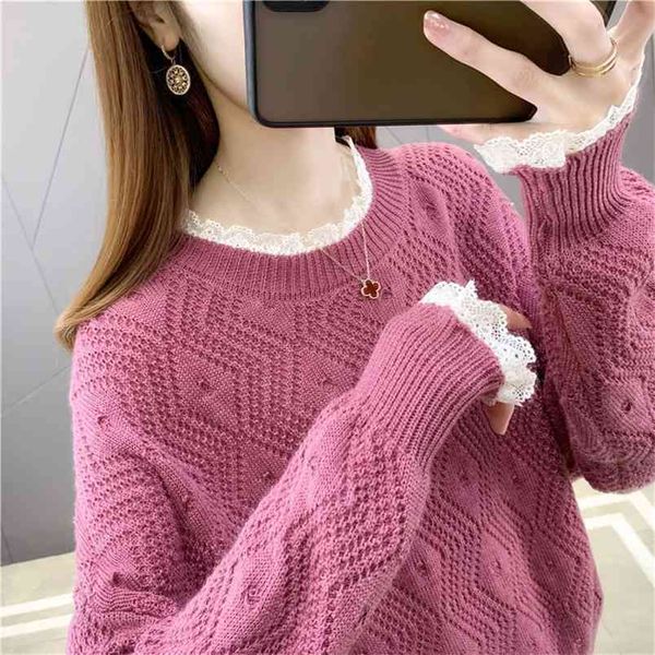 spring and autumn sweater women korean lace round neck loose fashion knitted bottoming shirt western style 210427, White;black
spring and autumn sweater women korean lace round neck loose fashion knitted bottoming shirt western style 210427, White;black