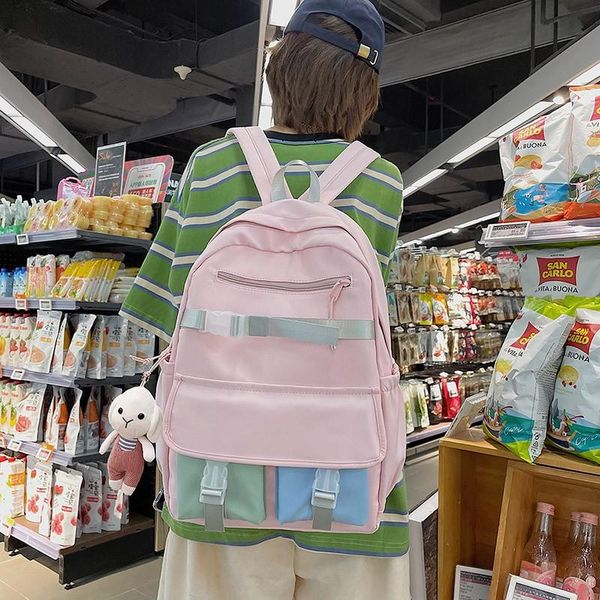 school bags fashion women's backpack kawaii pendant nylon bag for teenage girls contrast color large with many pockets
school bags fashion women's backpack kawaii pendant nylon bag for teenage girls contrast color large with many pockets