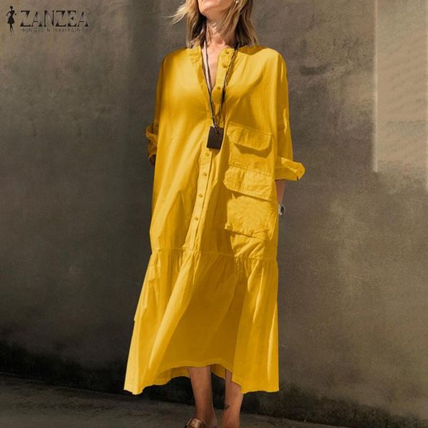 midi shirt dress for women zanzea ladies vintage ruffle vestidos autumn solid sundress oversize 5xl casual long sleeve robe dresses, Black;gray
midi shirt dress for women zanzea ladies vintage ruffle vestidos autumn solid sundress oversize 5xl casual long sleeve robe dresses, Black;gray