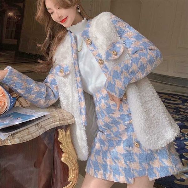 women plaid 2 piece set coat high waist skirt office lady jacket suits retro single-breasted jackets and s 2pcs suit 211106, White
women plaid 2 piece set coat high waist skirt office lady jacket suits retro single-breasted jackets and s 2pcs suit 211106, White