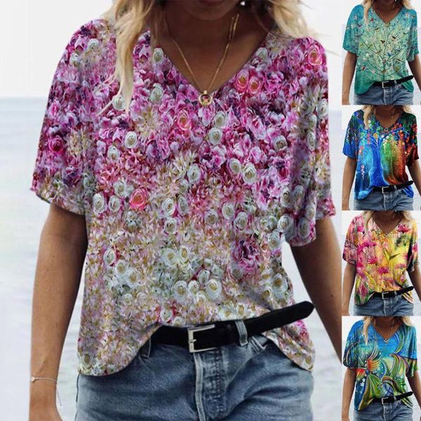 women's t-shirt casual short sleeve regular length v-neck t shirt women broadcloth printing summer  verano 2021 chemise femme, White 
women's t-shirt casual short sleeve regular length v-neck t shirt women broadcloth printing summer  verano 2021 chemise femme, White