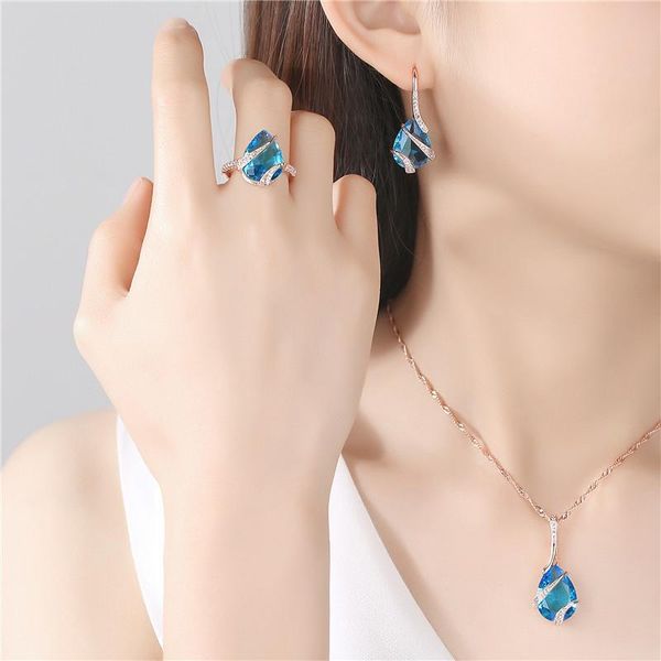 earrings & necklace water drop sharp setting cubic zirconia ring sets sea blue color party jewelry for women, Silver
earrings & necklace water drop sharp setting cubic zirconia ring sets sea blue color party jewelry for women, Silver