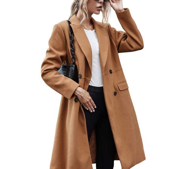 women's wool & blends 2021 european and american autumn winter long lapel cardigan double-breasted woolen coat jacket women, Black
women's wool & blends 2021 european and american autumn winter long lapel cardigan double-breasted woolen coat jacket women, Black
