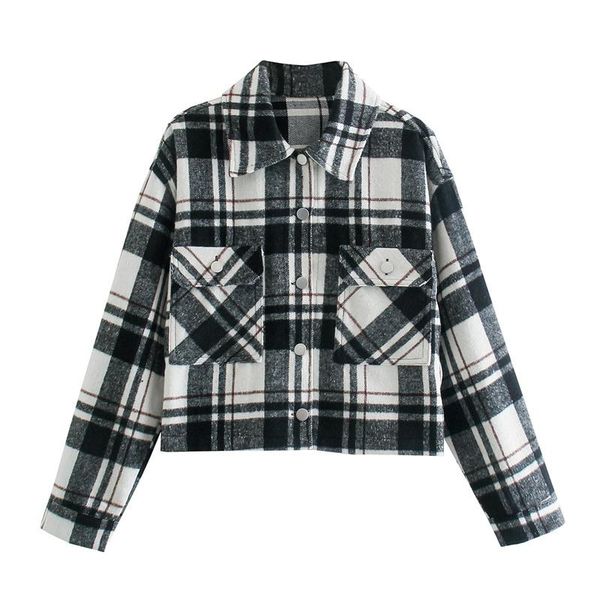women's jackets woman elegant black plaid shirt short jacket 2021 autumn fashion female long sleeve pocket ladies casual outwear, Black;brown
women's jackets woman elegant black plaid shirt short jacket 2021 autumn fashion female long sleeve pocket ladies casual outwear, Black;brown