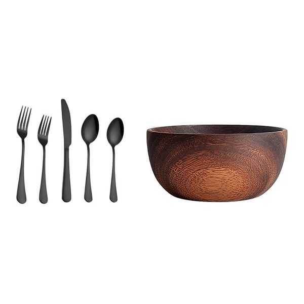 black silverware set, stainless steel flatware cutlery set with acacia wood wooden bowl 5.1x2.4inch bowls
black silverware set, stainless steel flatware cutlery set with acacia wood wooden bowl 5.1x2.4inch bowls