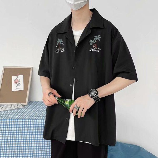 men's casual shirts short-sleeved summer drape embroidery retro oversize five-point sleeve jacket thin loose spring autumn male clothe, White;black
men's casual shirts short-sleeved summer drape embroidery retro oversize five-point sleeve jacket thin loose spring autumn male clothe, White;black