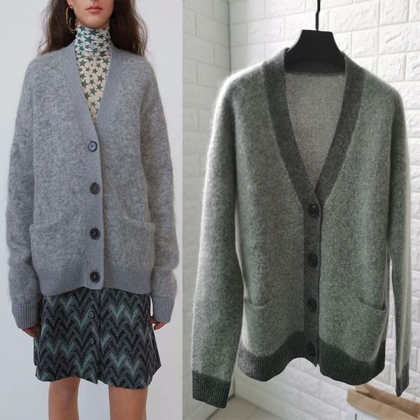 sweater mohair and wool blend single-breasted cardigan mid-length coat jrsl, White;black 
sweater mohair and wool blend single-breasted cardigan mid-length coat jrsl, White;black