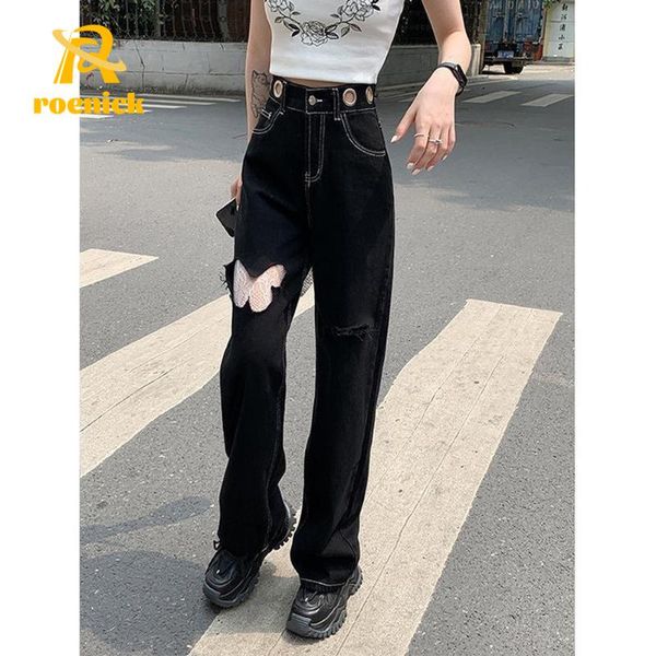 women's jeans roenick women black ripped denim straight pants 2021 loose high-waist wide-leg trousers ins lace butterfly baggy, Blue
women's jeans roenick women black ripped denim straight pants 2021 loose high-waist wide-leg trousers ins lace butterfly baggy, Blue