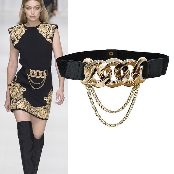 belts big gold chain buckle tassel for women designer fashion belt leather elastic stretch wide waist, Black;brown
belts big gold chain buckle tassel for women designer fashion belt leather elastic stretch wide waist, Black;brown