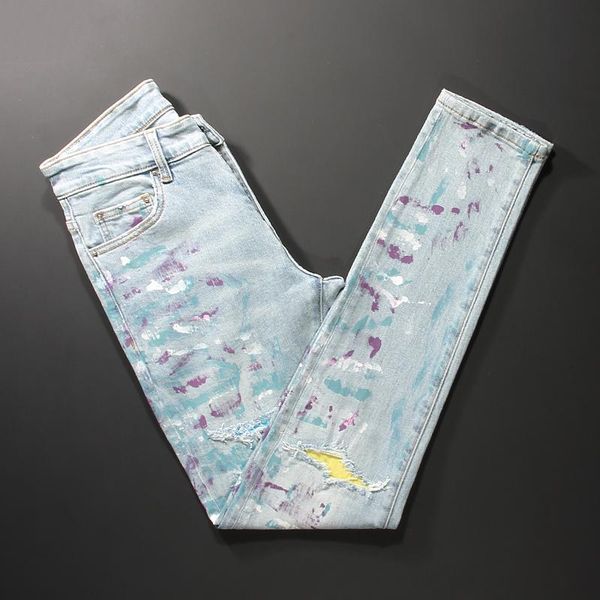 men's jeans street style fashion men retro light blue elastic slim fit ripped splashed designer hip hop denim punk pants
men's jeans street style fashion men retro light blue elastic slim fit ripped splashed designer hip hop denim punk pants