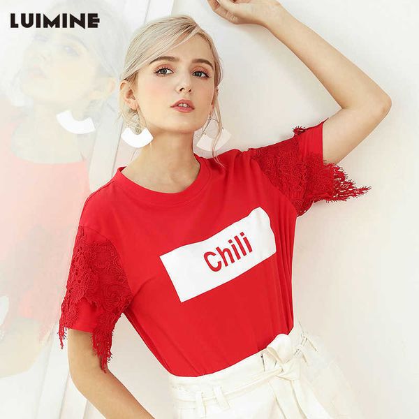 2021 fashion t shirts autumn short sleeve style youth color matching printing slim lace splicing, White
2021 fashion t shirts autumn short sleeve style youth color matching printing slim lace splicing, White