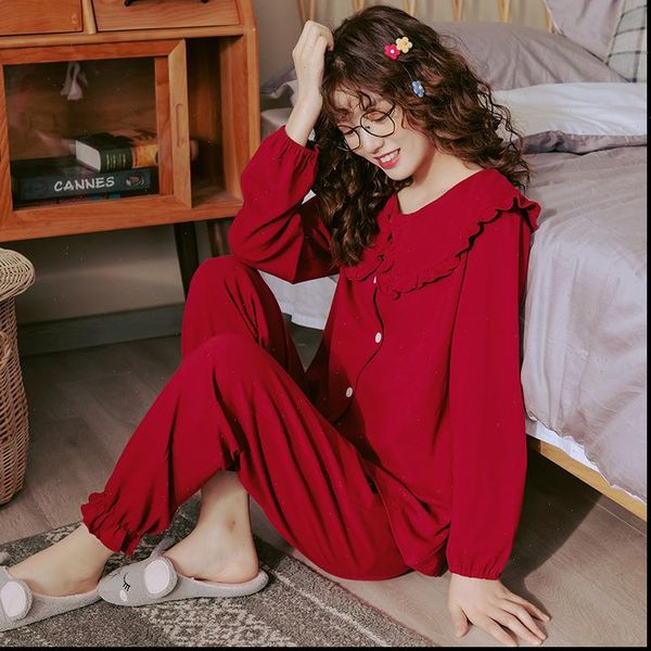 full cotton pajamas wedding women sleepwear festive red pajama sets long sleeve pants home clothing pyjamas, Black;red
full cotton pajamas wedding women sleepwear festive red pajama sets long sleeve pants home clothing pyjamas, Black;red