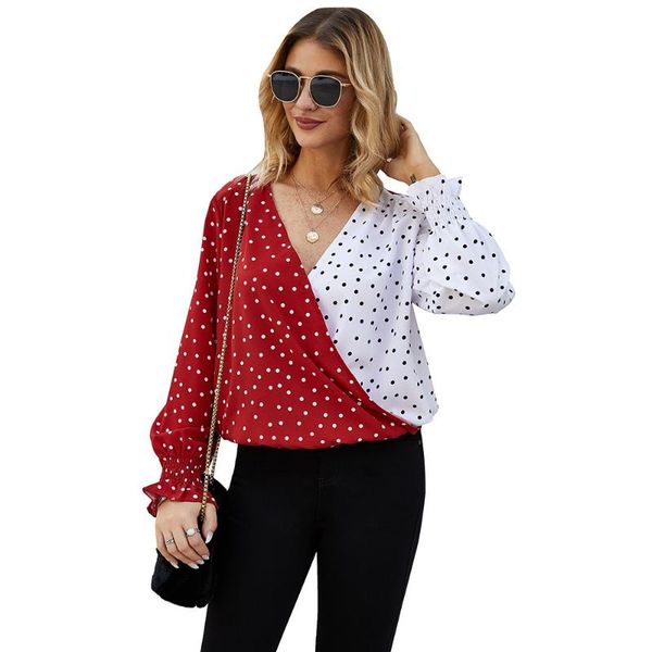women's t-shirt european and american clothing spring summer splicing point long sleeve casual shirt women, White
women's t-shirt european and american clothing spring summer splicing point long sleeve casual shirt women, White