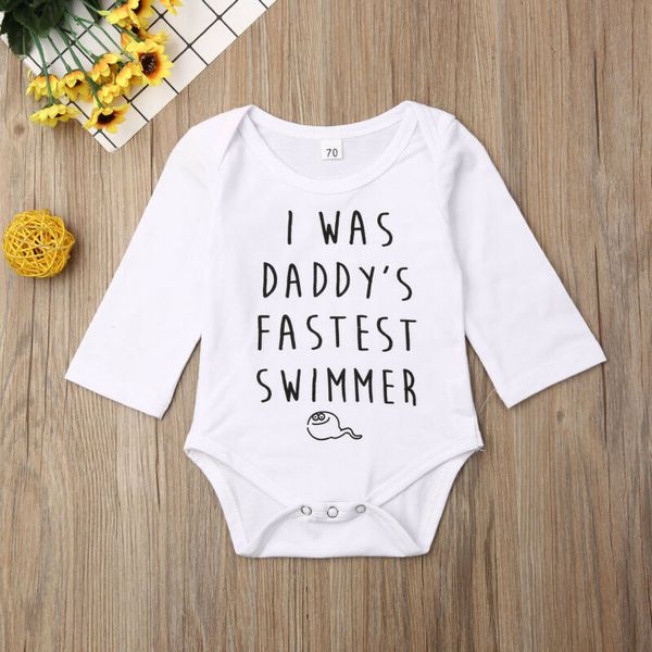 3-18 cotton for newborn baby boy girl bodysuit with i was daddys fastest swimmer printe, White
3-18 cotton for newborn baby boy girl bodysuit with i was daddys fastest swimmer printe, White