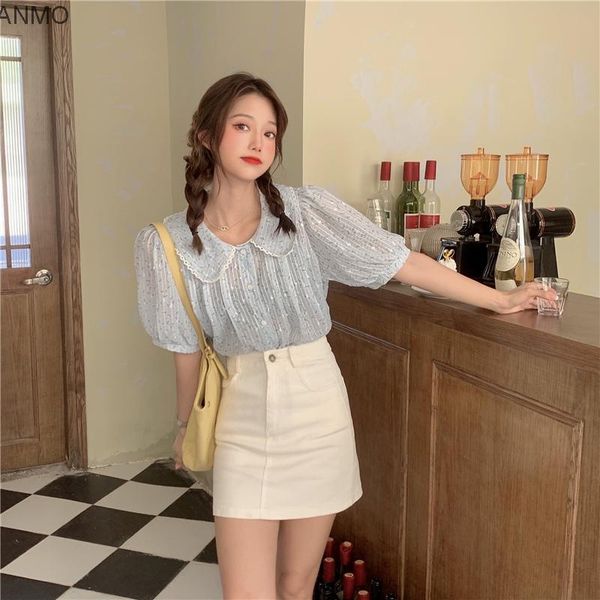 women's shorts french doll collar floral short sleeve shirt for design, White;black 
women's shorts french doll collar floral short sleeve shirt for design, White;black