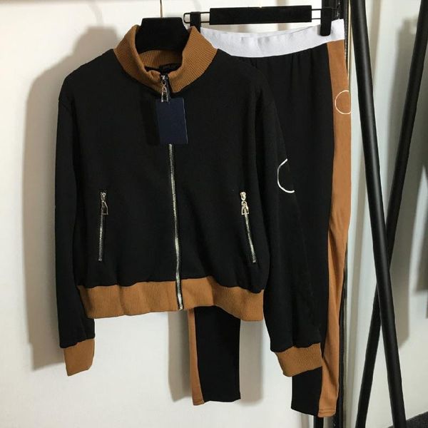 women's two piece pants luxury design action suit letter print long sleeve zipper jacket coat temperament pocket color matching legging, White
women's two piece pants luxury design action suit letter print long sleeve zipper jacket coat temperament pocket color matching legging, White