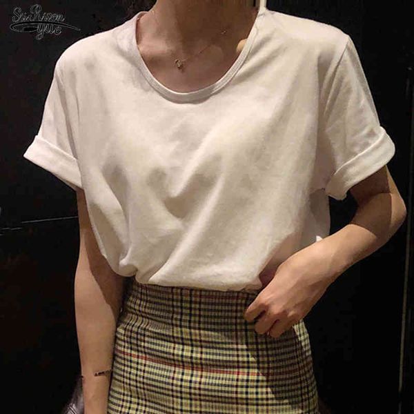 summer cotton tshirts plus size women's t-shirt solid short sleeve o-neck casual tshirt loose base white tee 13455 210510
summer cotton tshirts plus size women's t-shirt solid short sleeve o-neck casual tshirt loose base white tee 13455 210510