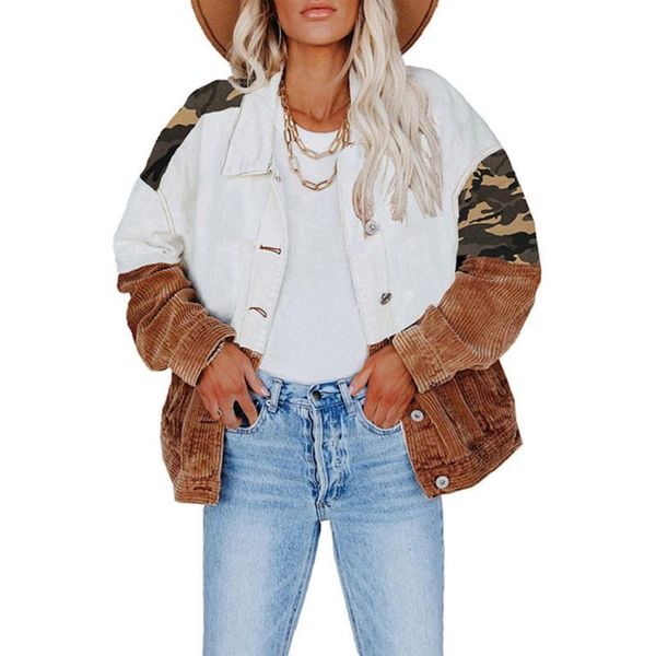 women's jackets fashion camouflage color block corduroy for women 2021 autumn winter coat oversized button up lapel jacket outwear, Black;brown
women's jackets fashion camouflage color block corduroy for women 2021 autumn winter coat oversized button up lapel jacket outwear, Black;brown
