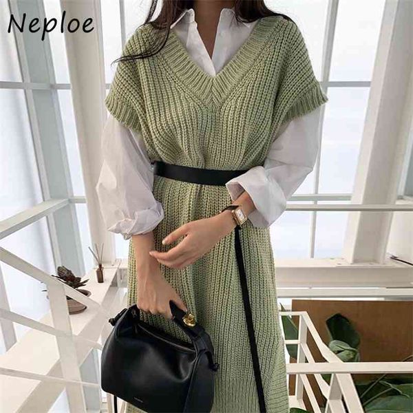 neploe korean 2 piece set all-match turn-down collar loose shirt + chic sashes v-neck split knitted vest dress women new suit 210422, White
neploe korean 2 piece set all-match turn-down collar loose shirt + chic sashes v-neck split knitted vest dress women new suit 210422, White