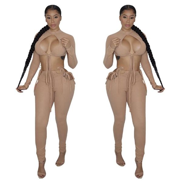 women's two piece pants wuhe lace up hollow out set clothing long sleeve bodycon skinny pencil club party matching sets, White
women's two piece pants wuhe lace up hollow out set clothing long sleeve bodycon skinny pencil club party matching sets, White