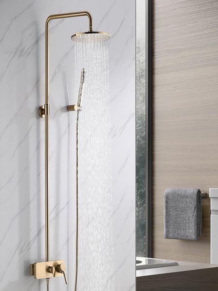 fashion simple golden shower set full brass faucet brushed thermostatic system bathroom sets
fashion simple golden shower set full brass faucet brushed thermostatic system bathroom sets