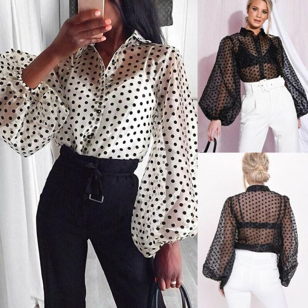 women's blouses & shirts fashion women polka dot mesh sheer see-through long puff sleeve ladies baggy loose party club blouse perspecti, White
women's blouses & shirts fashion women polka dot mesh sheer see-through long puff sleeve ladies baggy loose party club blouse perspecti, White