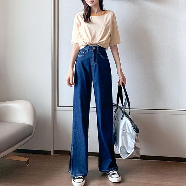 women's jeans 2021 fashion women pants cotton side slit wide leg casual waist multi-pockets solid female, Blue
women's jeans 2021 fashion women pants cotton side slit wide leg casual waist multi-pockets solid female, Blue
