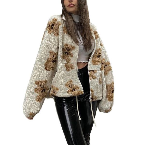 women's jackets women cartoon bear print coat loose fit long sleeve lapel neck zip-up for spring autumn, Black;brown
women's jackets women cartoon bear print coat loose fit long sleeve lapel neck zip-up for spring autumn, Black;brown