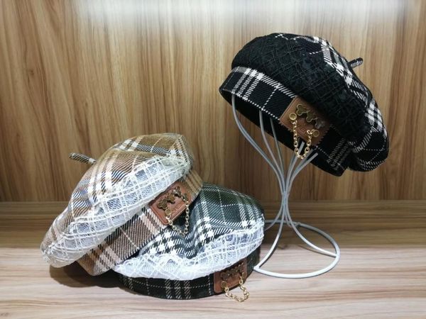 berets 202103-yy spring britain plaid academic style butterfly button chain lace beret hat women leisure painter, Blue;gray
berets 202103-yy spring britain plaid academic style butterfly button chain lace beret hat women leisure painter, Blue;gray