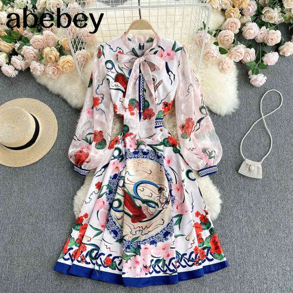 women elegant print dress long sleeve bow collar a-line es spring bohemian vacation midi 210512, Black;gray
women elegant print dress long sleeve bow collar a-line es spring bohemian vacation midi 210512, Black;gray