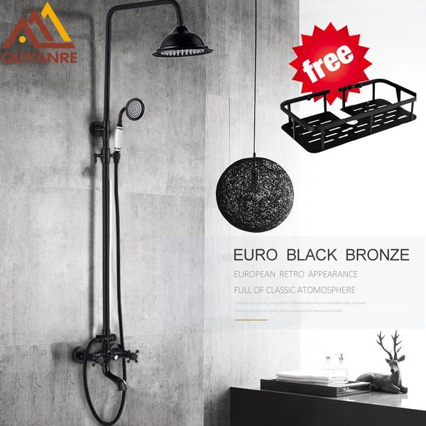 quyanre black bronze shower faucet with commodity shelf dual handles mixer tap creamic handshower swivel tub spout bath bathroom sets
quyanre black bronze shower faucet with commodity shelf dual handles mixer tap creamic handshower swivel tub spout bath bathroom sets
