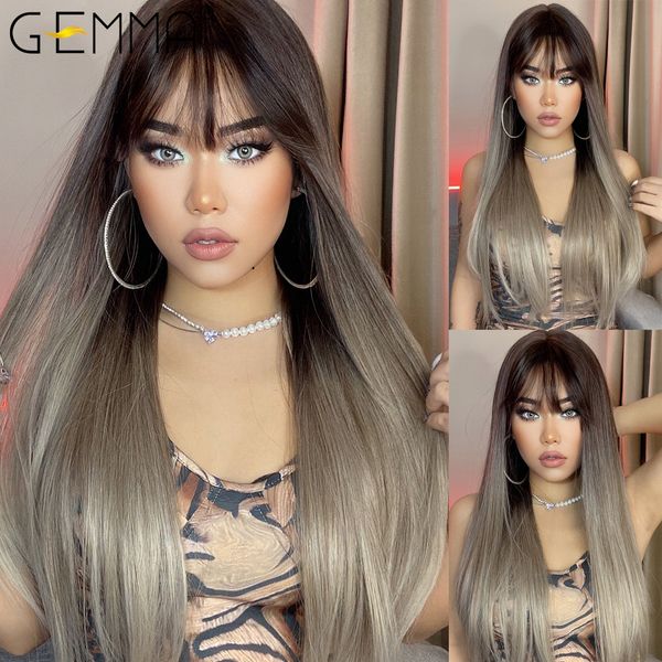 long straight synthetic wigs ombre brown gray wig with bangs for women cosplay lolita daily party heat resistant fiber, Black
long straight synthetic wigs ombre brown gray wig with bangs for women cosplay lolita daily party heat resistant fiber, Black