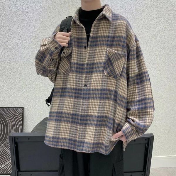 men's casual shirts woolen shirt korean fashion student handsome long sleeve spring and autumn coat, White;black
men's casual shirts woolen shirt korean fashion student handsome long sleeve spring and autumn coat, White;black