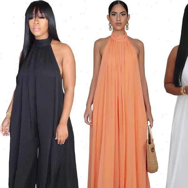 summer women rompers sleeveless open back halter neck loose beach jumpsuit high streetwear boho long romper one piece overall, Black;white
summer women rompers sleeveless open back halter neck loose beach jumpsuit high streetwear boho long romper one piece overall, Black;white