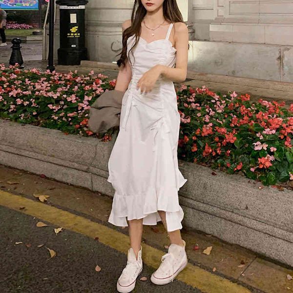 casual dresses summer white strap women sleeveless solid elegant midi female lace-up party y2k korean hqrf, Black;gray 
casual dresses summer white strap women sleeveless solid elegant midi female lace-up party y2k korean hqrf, Black;gray