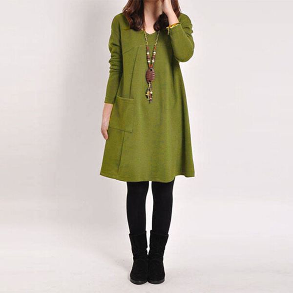 casual dresses wholesale- autumn winter elegant women long sleeve pocket dress solid o neck loose vestidos plus size s-xxl 5 color, Black;gray
casual dresses wholesale- autumn winter elegant women long sleeve pocket dress solid o neck loose vestidos plus size s-xxl 5 color, Black;gray