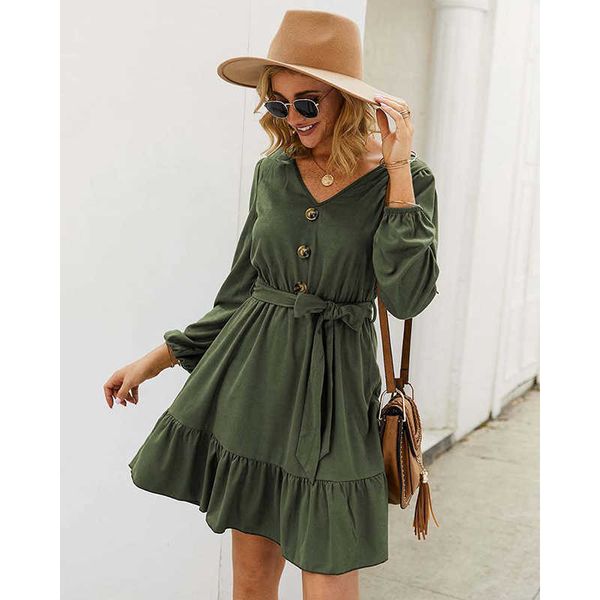 elegant spring autumn women dress solid v-neck long sleeve button ruffle office lady dresses with belt w292 210526, Black;gray
elegant spring autumn women dress solid v-neck long sleeve button ruffle office lady dresses with belt w292 210526, Black;gray