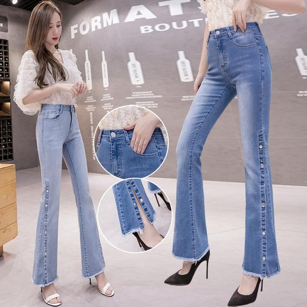 women's jeans flare pants women spring slim wide leg ladies denim trousers elastic high waist pantalon female side slit breasted, Blue
women's jeans flare pants women spring slim wide leg ladies denim trousers elastic high waist pantalon female side slit breasted, Blue