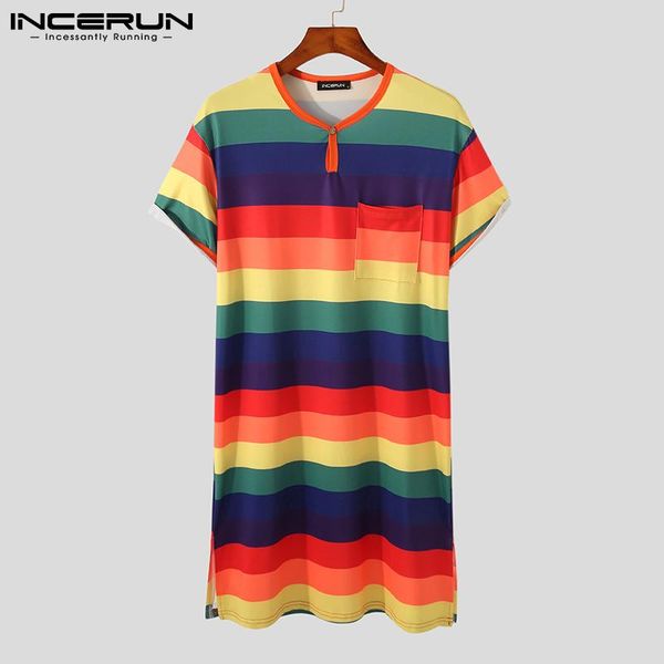 men's sleepwear leisure colorful patchwork homewear incerun fashion striped sleep robes men short sleeve o neck nightgown man cozy bath, Black;brown
men's sleepwear leisure colorful patchwork homewear incerun fashion striped sleep robes men short sleeve o neck nightgown man cozy bath, Black;brown