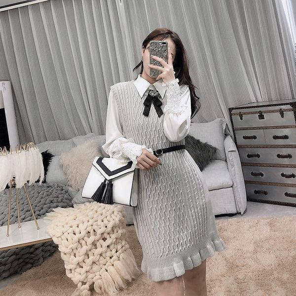 spring women's graceful knit dress + long-sleeved shirt 2pcs suits bow diamond lattice belted tank sets two piece pants, White
spring women's graceful knit dress + long-sleeved shirt 2pcs suits bow diamond lattice belted tank sets two piece pants, White
