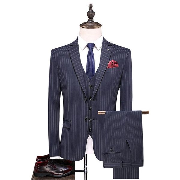 men's striped suit three-piece fit professional man dress large suits & blazers, White;black
men's striped suit three-piece fit professional man dress large suits & blazers, White;black