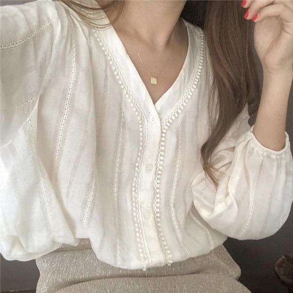 women's blouses & shirts women 2021 spring autumn fashion v-neck loose female solid color lace ladies long sleeve casual w119, White
women's blouses & shirts women 2021 spring autumn fashion v-neck loose female solid color lace ladies long sleeve casual w119, White