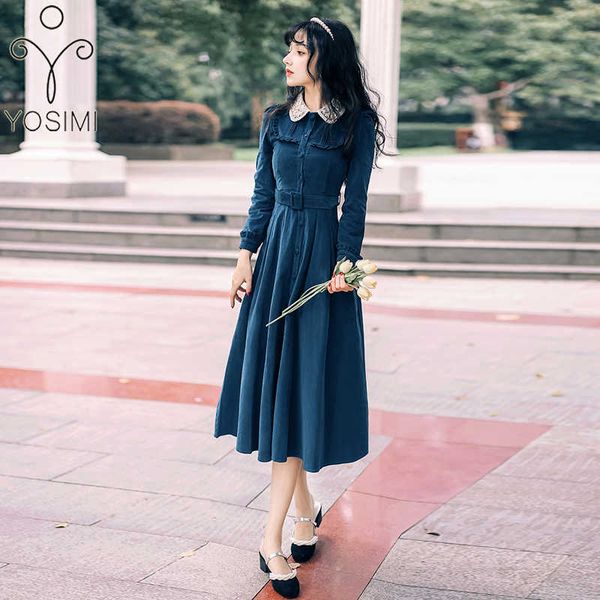 yosimi corduroy dres autumn winter elegant fit and flare lace peter pan collar mid-calf long sleeve blue 210604, Black;gray
yosimi corduroy dres autumn winter elegant fit and flare lace peter pan collar mid-calf long sleeve blue 210604, Black;gray