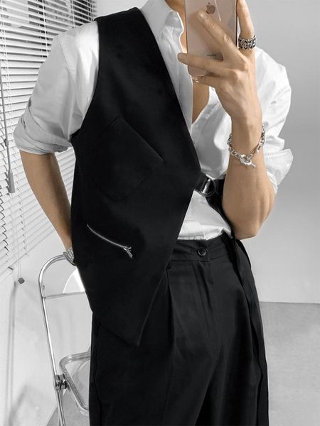 men's vests european and american fashion brand personality unilateral lace-up suit vest casual business, Black;white
men's vests european and american fashion brand personality unilateral lace-up suit vest casual business, Black;white