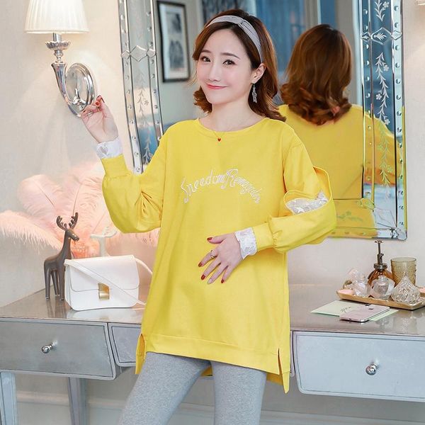 maternity dresses 9326# clothes cotton spring autumn lace decoration hoodies, White