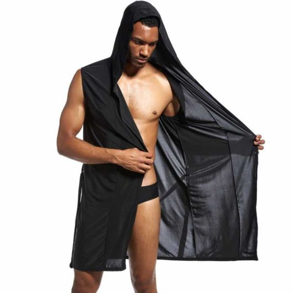 men's sleepwear fashionable hood design mens bathrobes sleeveless nightgown male's ice silk nylon smooth summer bathrobe 2pcs/lot, Black;brown
men's sleepwear fashionable hood design mens bathrobes sleeveless nightgown male's ice silk nylon smooth summer bathrobe 2pcs/lot, Black;brown