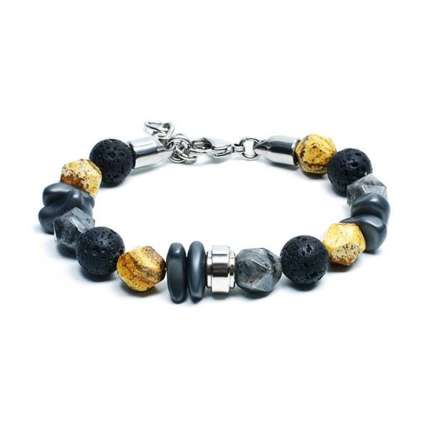stainless steel cut stone strands adjustable 10mm volcanic bracelet men's jewelry, Black
stainless steel cut stone strands adjustable 10mm volcanic bracelet men's jewelry, Black