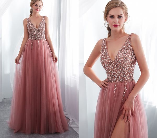 beading evening prom dress 2022 v-neck pink high split tulle sweep train sleeveless formal gown a-line lace up backless robe de soiree vesti, Black
beading evening prom dress 2022 v-neck pink high split tulle sweep train sleeveless formal gown a-line lace up backless robe de soiree vesti, Black