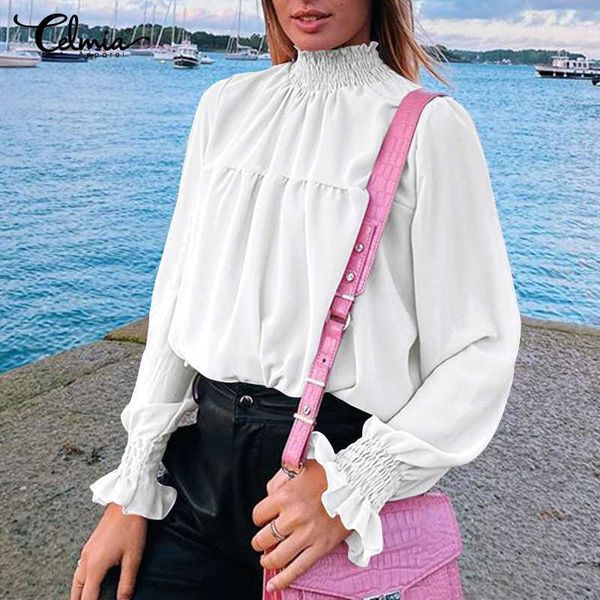 blouses celmia women fashion smocking turtleneck blouse 2021 spring elegant flare sleeve shirt solid pleated party blusas femme 5xl, White
blouses celmia women fashion smocking turtleneck blouse 2021 spring elegant flare sleeve shirt solid pleated party blusas femme 5xl, White